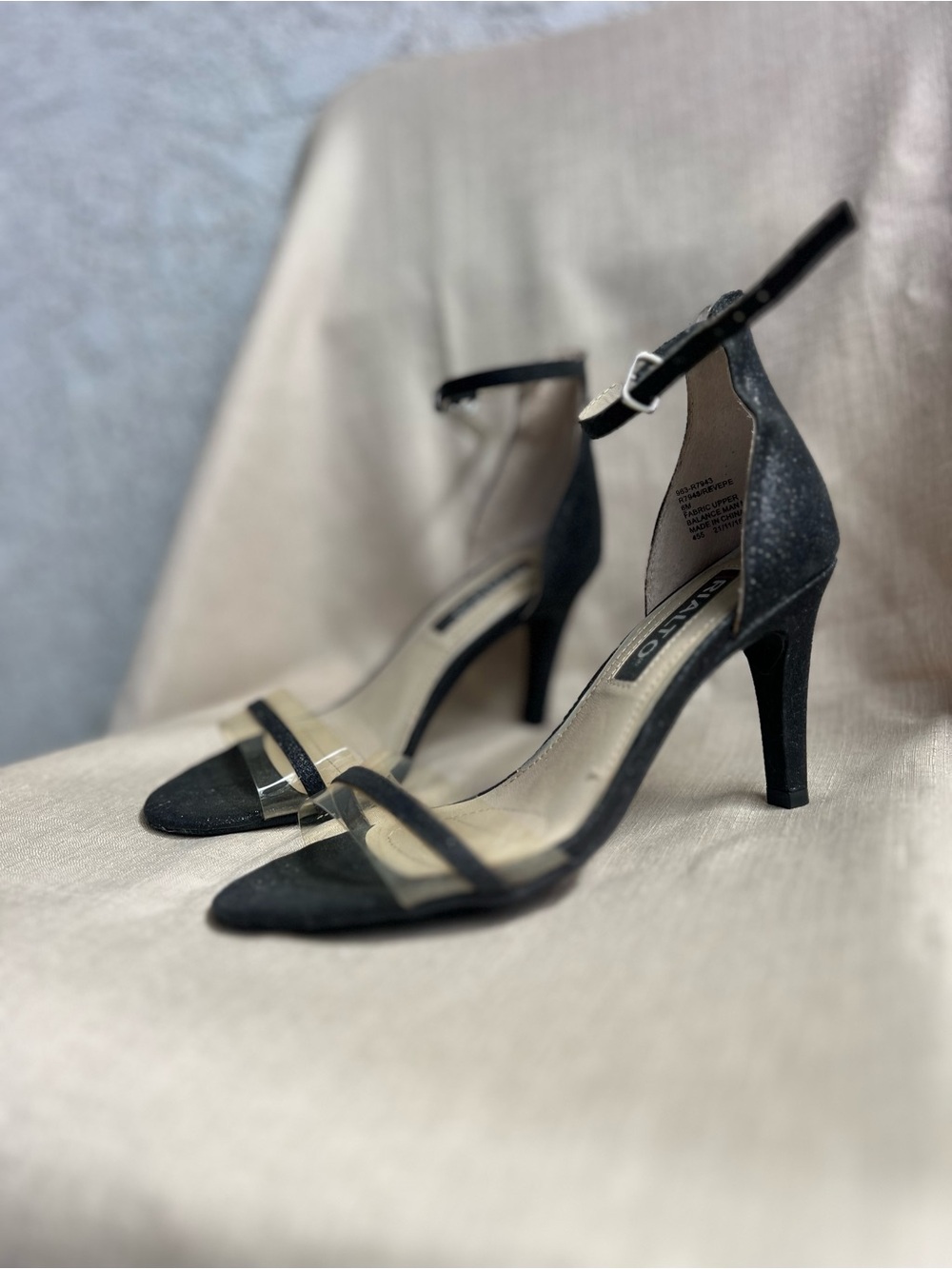 Rialto Black Clear-Band Ankle-Strap Heels